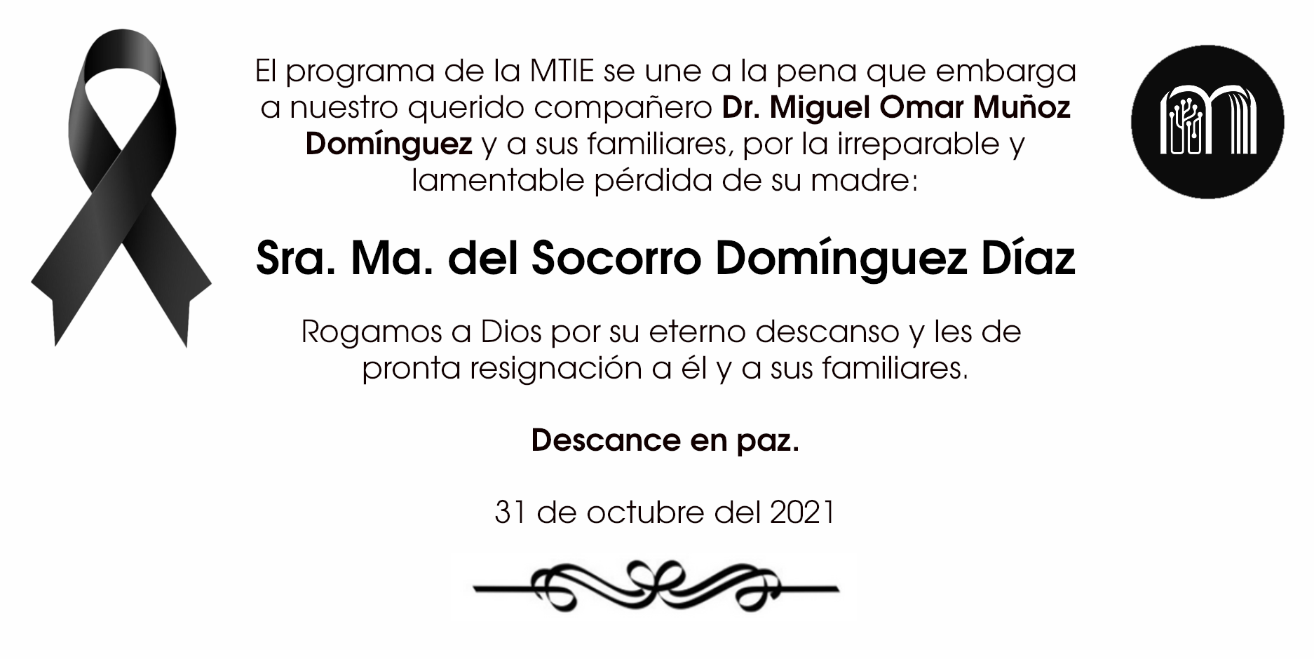 Q.E.P.D. Sra. Ma. del Socorro Domínguez Díaz.